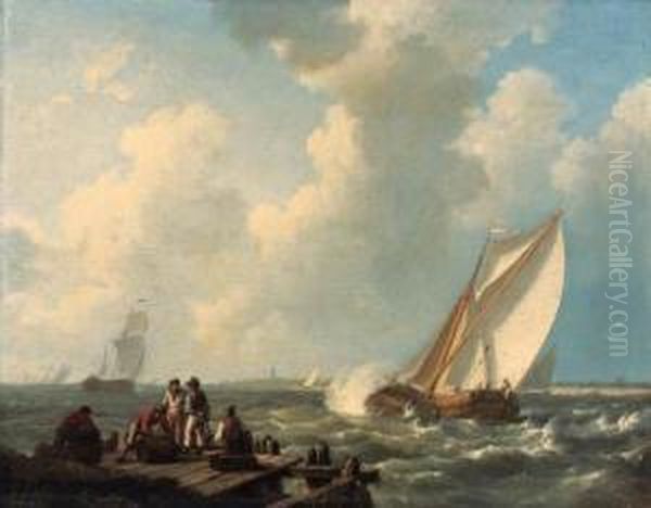 Looking Offshore From The Dock Oil Painting by Johannes Hermanus Koekkoek