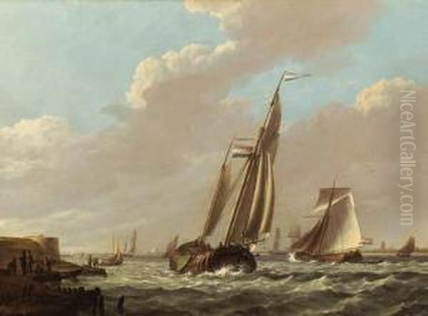 Shipping In A Choppy Estuary Oil Painting by Johannes Hermanus Koekkoek