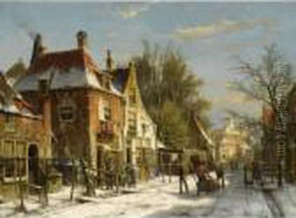 A Townscene In Winter Oil Painting by Willem Koekkoek