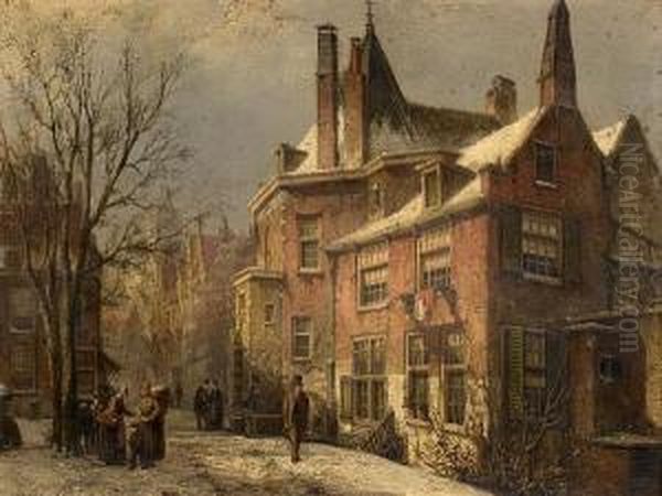 A View Of A Dutch Town In Winter Oil Painting by Willem Koekkoek