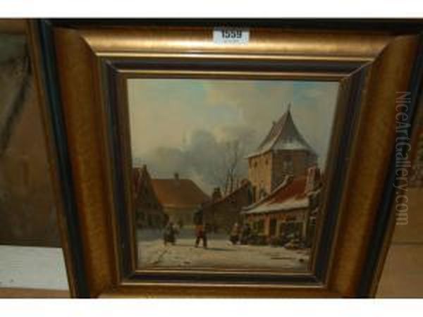 Dutch Winter Scene With Figures And Buildings Oil Painting by Willem Koekkoek