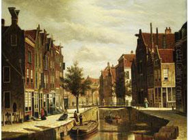 Blick Auf Einen Kanal Zwischen Hollandischen Stadthausern Oil Painting by Willem Koekkoek