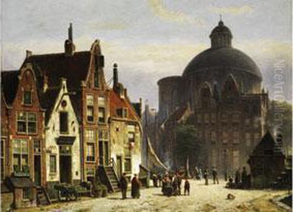 Die Lutherkirche In Amsterdam Mit Blick Auf Einen Stadtplatz Oil Painting by Willem Koekkoek