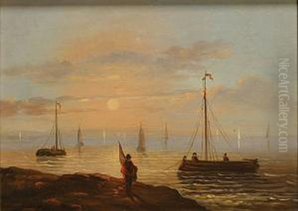 Bateaux De Peche Au Crepuscule Oil Painting by Willem Koekkoek