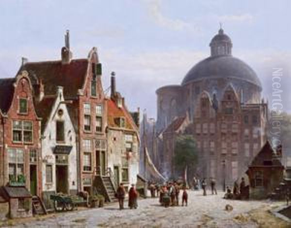 Veduta Della Chiesa Di Lutero Ad Amsterdam Oil Painting by Willem Koekkoek