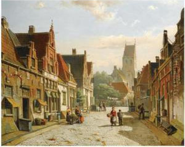 A Dutch Street In Summer Oil Painting by Willem Koekkoek