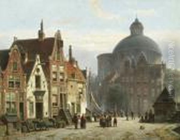 Amsterdamer Strassenszene Mit Der Lutherse Kerk. Oil Painting by Willem Koekkoek