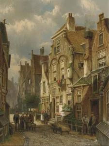 Buurt In Kuilenburg, Zomer: A Sunlit Street In The Dutch Town Ofculemborg Oil Painting by Willem Koekkoek