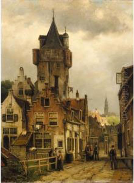 A Street Scene In Amsterdam Oil Painting by Willem Koekkoek