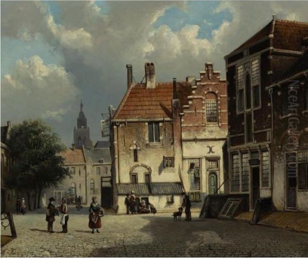 Town Square Oil Painting by Willem Koekkoek