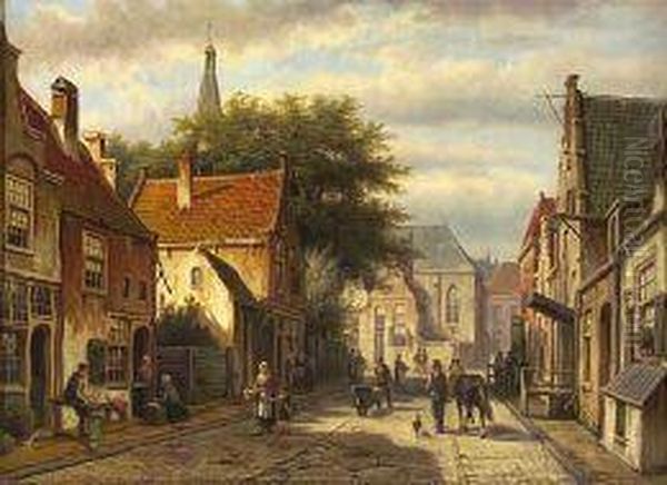 Figures In A Busy Street Oil Painting by Willem Koekkoek