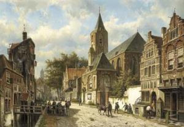 Dutch Town In Summer Oil Painting by Willem Koekkoek