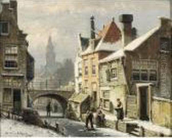 A View Of A Dutch Town In Winter Oil Painting by Willem Koekkoek