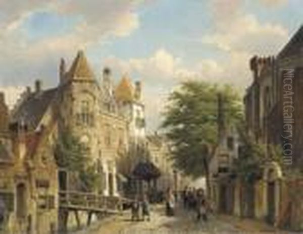 Townspeople On A Village Street Oil Painting by Willem Koekkoek