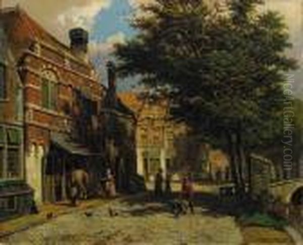 A Street Scene In A Dutch Town Oil Painting by Willem Koekkoek