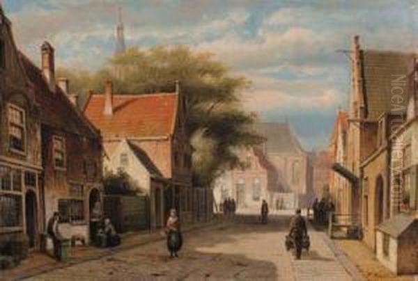 A Street Scene In A Dutch Town Oil Painting by Willem Koekkoek