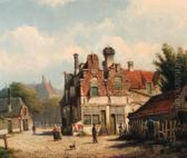 Houses Along A Village Street In Summer Oil Painting by Willem Koekkoek