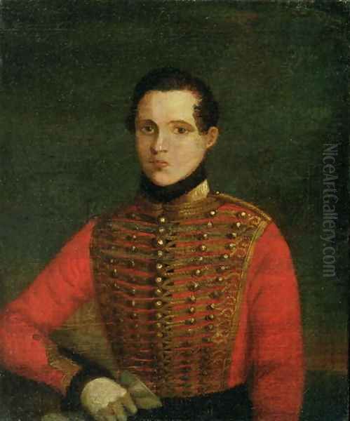 Portrait of the Poet Michail Lermontov, 1830s Oil Painting by A. Chelyshev