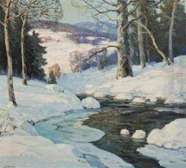 Winding Brook In Winter Oil Painting by Walter Koeniger