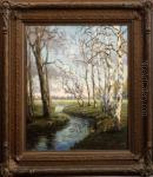 Birches By A Brook Oil Painting by Walter Koeniger