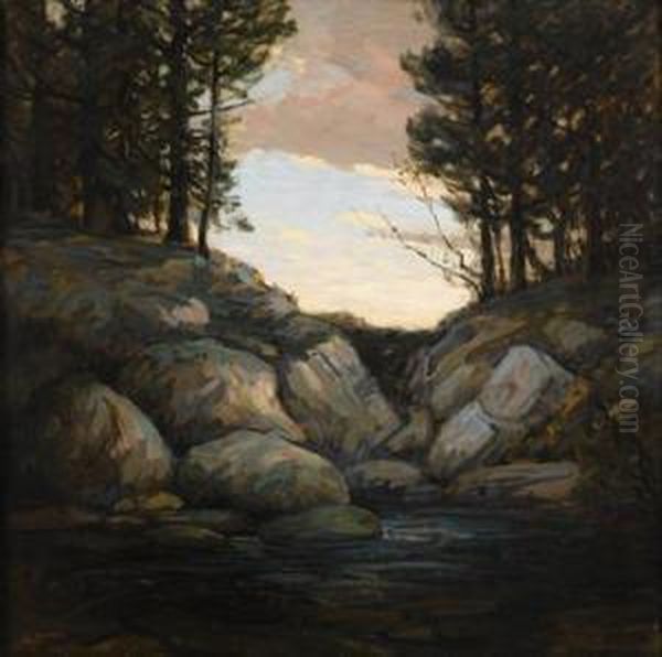 Stream At Sunset Oil Painting by Walter Koeniger