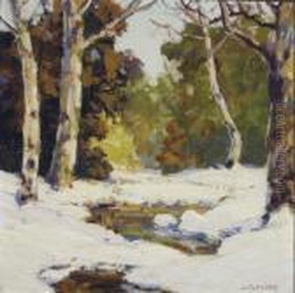 Snowy River Bank In The Woods; And A Companion Painting Oil Painting by Walter Koeniger