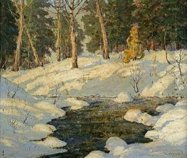 Winter Landscape With A Brook Oil Painting by Walter Koeniger