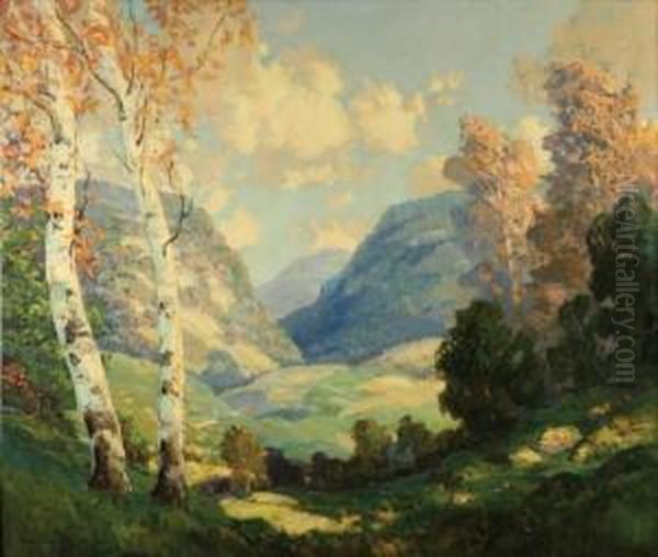 Birch Trees In A Summer Landscape Oil Painting by Walter Koeniger