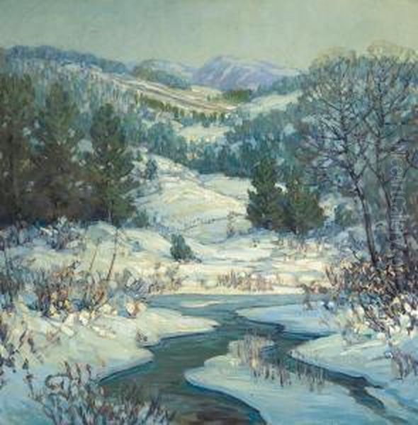 Stream In Winter Oil Painting by Walter Koeniger