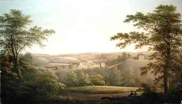 Easby Hall and Easby Abbey with Richmond Yorkshire in the Background Oil Painting by George Cuitt