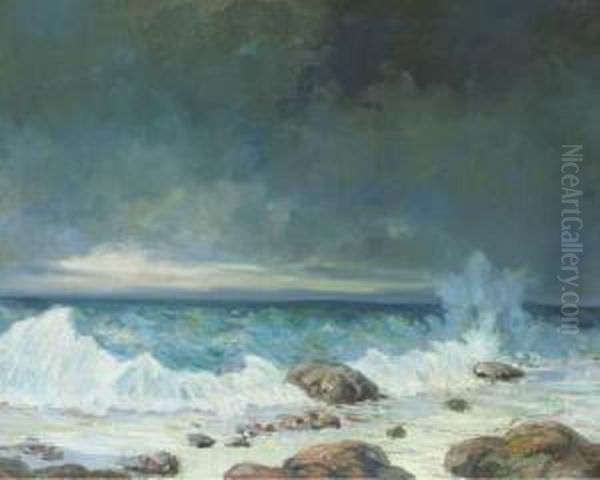 Breakers On The Shore At Dusk Oil Painting by Walter Koeniger