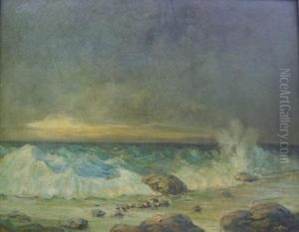 Breakers On The Shore At Dusk Oil Painting by Walter Koeniger