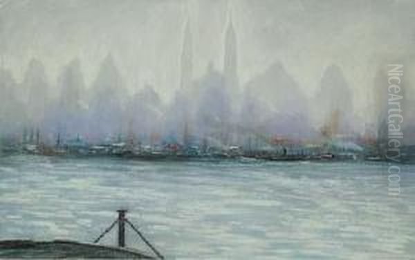 Manhattan Skyline Oil Painting by Walter Koeniger