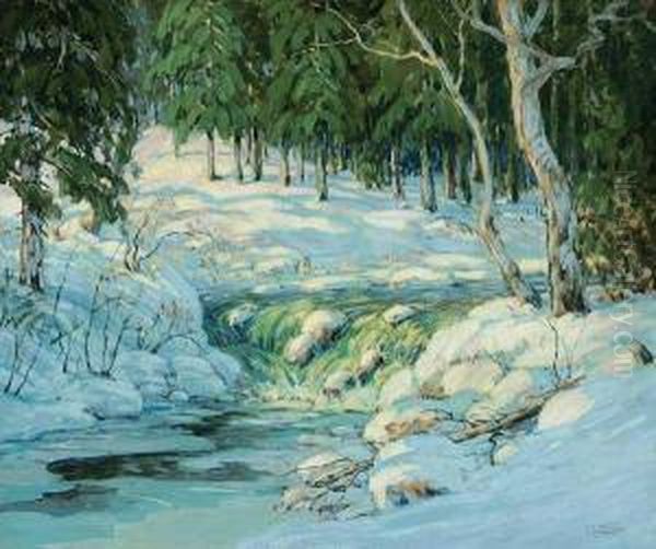 By A Brook In Winter Oil Painting by Walter Koeniger