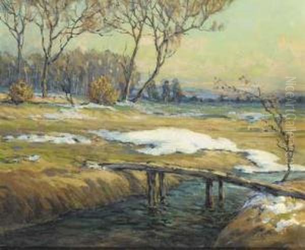 A Landscape With A Stream Oil Painting by Walter Koeniger