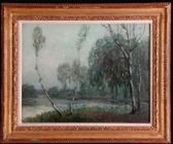 Haunting River Scene With Light And Moon Oil Painting by Walter Koeniger