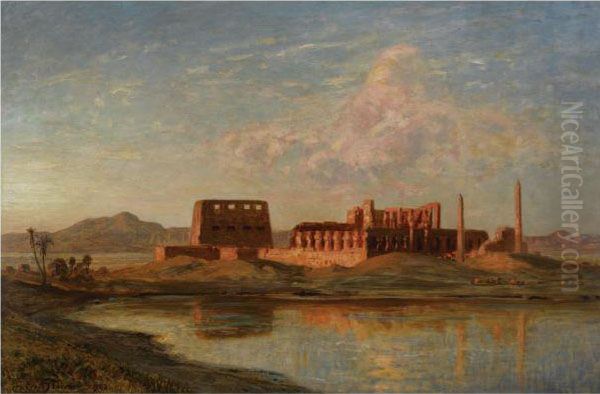 The Temple Of Karnak At Luxor Oil Painting by Ernst Carl Eugen Koerner