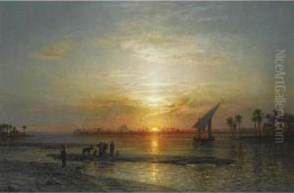 Twilight On The Nile Oil Painting by Ernst Carl Eugen Koerner