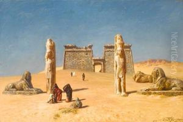 The Temple Of Wadi Es-sebua, Nubia Oil Painting by Ernst Carl Eugen Koerner