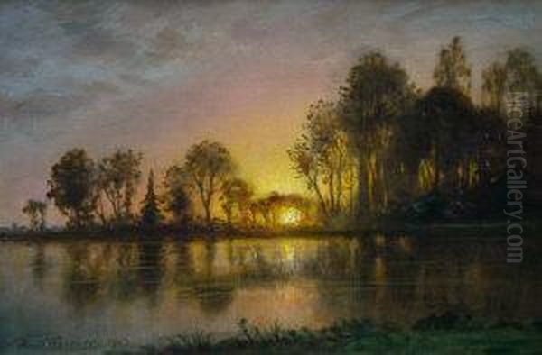 Wooded River Landscape
At Sunset Oil Painting by Ernst Carl Eugen Koerner