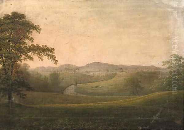 An extensive river landscape, possibly at Easby Abbey, Yorkshire Oil Painting by George Cuitt