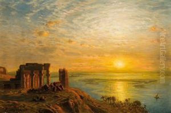 Ruiny Swiatyni W Kom Ombo Nad Nilem Oil Painting by Ernst Carl Eugen Koerner