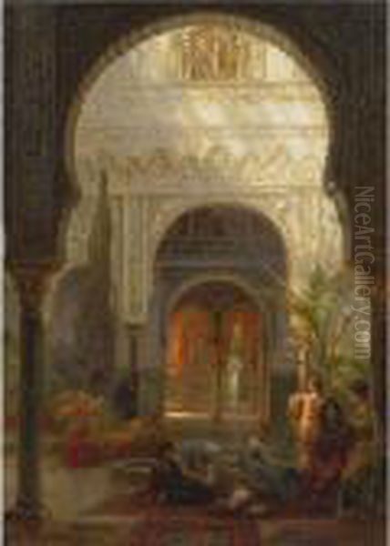 The Patio Della Reina, The Alcazar, Sevilla Oil Painting by Ernst Carl Eugen Koerner