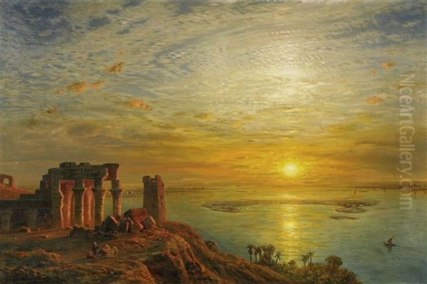 Kom Ombo Am Nil (krokodilstempel). Oil Painting by Ernst Carl Eugen Koerner