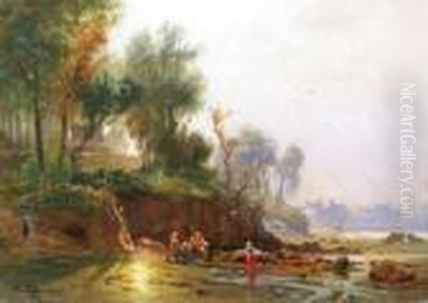 Suditalien, Lagunenlandschaft Mit Wascherinnen Oil Painting by Ernst Carl Eugen Koerner