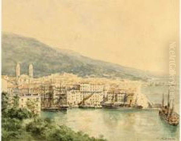 Vue Du Port De Bastia Oil Painting by Ernst Carl Eugen Koerner