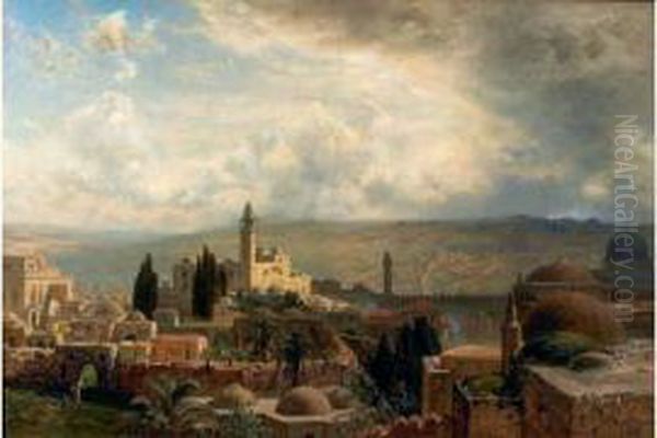 Vue De Jerusalem Oil Painting by Ernst Carl Eugen Koerner