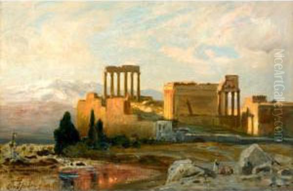 View Of Baalbeck, Lebanon Oil Painting by Ernst Carl Eugen Koerner