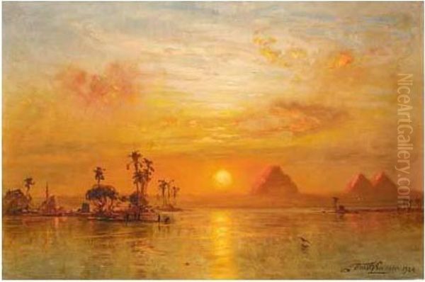 Sunset Over The Pyramids Oil Painting by Ernst Carl Eugen Koerner