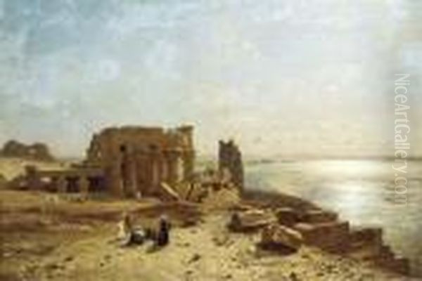 Egyptian Ruins Beside The Nile Oil Painting by Ernst Carl Eugen Koerner